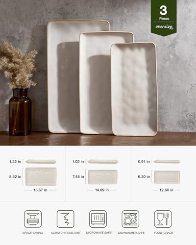 Famiware Serving Platters Set of 3 Sizes - Rectangular, Cappuccino White - color: Cappuccino White