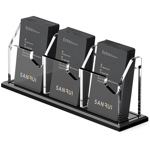 SANRUI Black Vertical Business Card Holder for Desk 3 Slot Clear Acrylic