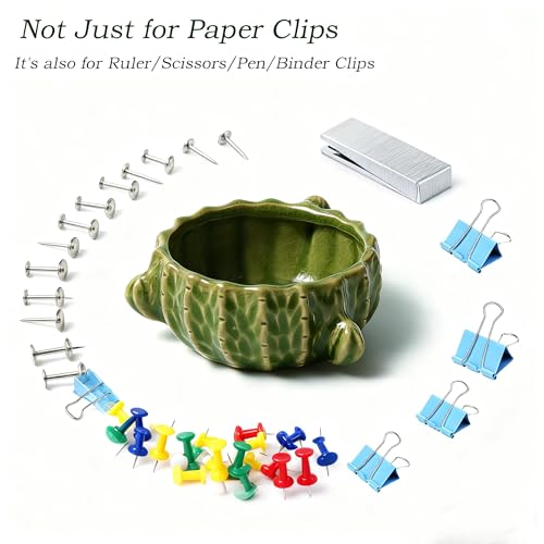 2 Pack Cactus Ceramic Paper Cilp Holder, Western Office Desk Decor - color: Cactus Green