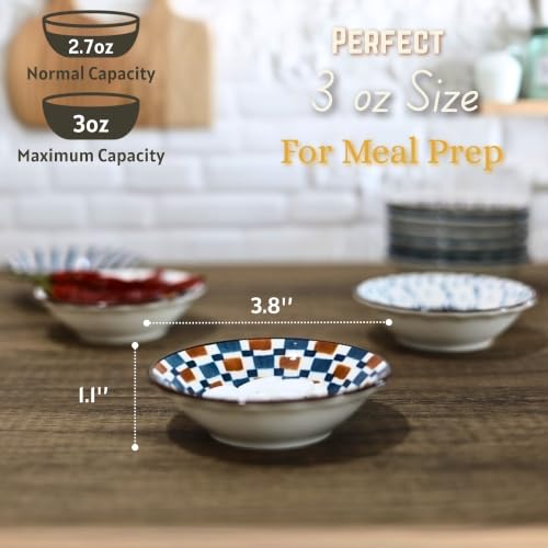 Small Bowls for Dips 3oz, Sauce Cups 3.8" Ceramic Bowl Set of 6 - color: Indigo Graffiti