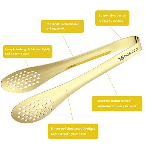 MSY BIGSUNNY Chef Kitchen Tongs Stainless Steel Food Serving Tongs Set of 3 (Golden 7" 9" & 11") - color: gold 7" 9" & 11" Serving Tongs