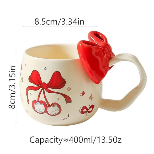 Cute Cherry Cat Ceramic Coffee Mugwith 3D Bow & Bow Spoon - color: B, size: Large