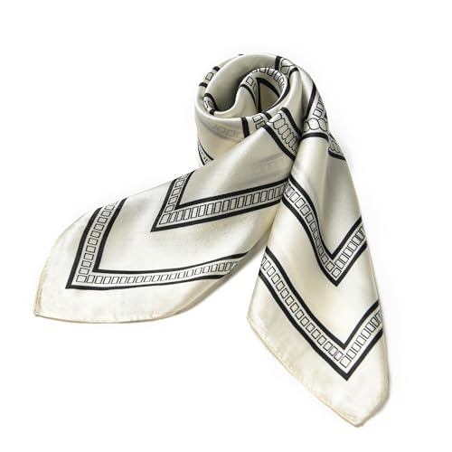 100% Mulberry Silk Scarf - 21" Square Lightweight Neckerchief, Gift Packed - color: White-5