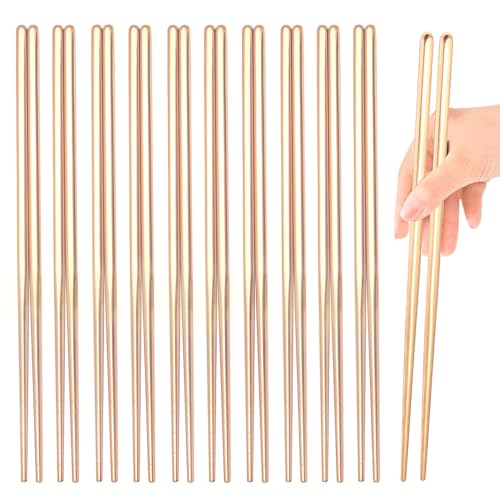 10 Pairs Metal Reusable Chopsticks,9 Inch Chop sticks(Gold)