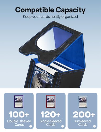Card Deck Box for MTG Commander, fits 100+ Double-Sleeved Cards - color: A-Black&Blue