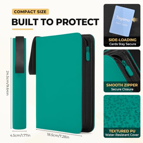 4 Pocket Card Binder, 160 Pockets Mini Trading Card Binder with Side Loading Pockets, Zip Closure and Water-Resistant Diamond-Textured Cover for TCG and Sports Cards - color: Teal Green, size: 4-Pocket