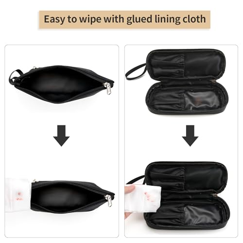 Small Makeup Bag 2 Layers Travel Cosmetic Bag with Makeup Brush Compartment - color: 02-nylon black