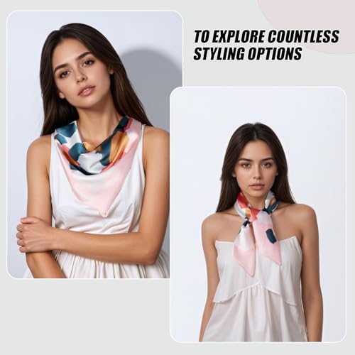 Seawhisper Premium Printed Satin Silk-Like Neck Scarf for Women Square 26" - color: Colorful
