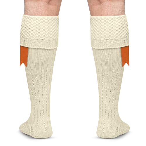 DSS KILTS-Kilt Hose, Tradional Scottish Kilt Scocks Wool Blend, Bubbled Design Kilt Socks for USA Shoe Sizes - color: Off-white, size: Medium