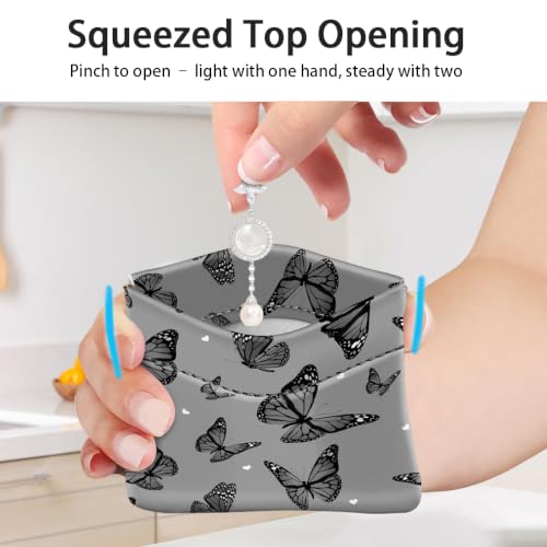 Squeeze Coin Purse Pouch Mini Coin Pocket Portable Change Wallet - color: Black Butterflies, size: Mini (3.54"x3.2")