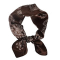 Women 100% Mulberry Silk Neck Scarf 21" Square Floral Neckerchief - color: Coffee