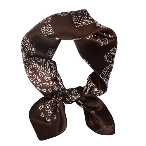 Women 100% Mulberry Silk Neck Scarf 21" Square Floral Neckerchief - color: Coffee