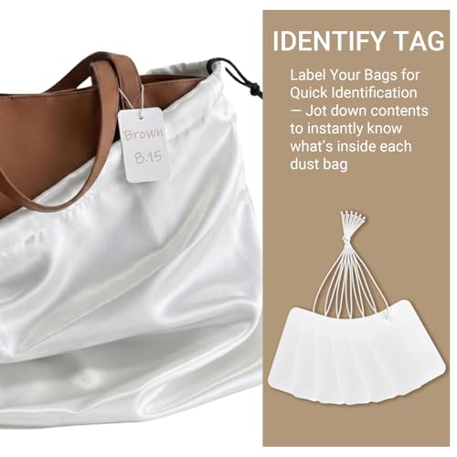 Q&J Fabric Co. 6 Pack Satin Dust Bags for Handbags & Purses - Drawstring Storage Bags for Shoes, Boots, Wallets, Travel Organizer Pouches, Soft Polyester Protector Covers (15.7"x19.7", White) - color: White, size: 15.7"x19.7"