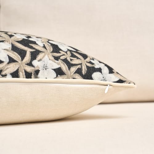 Aeckself Neutral Floral Pillow Cover 12 x 20 Inch, Vintage Chenille Rectangle Throw Pillow Cover Soft Home Decorative Farmhouse Accent Couch Pillow Cover for Living Room Bedroom, Black - color: Black, size: 20" x 12" (Pack of 1)