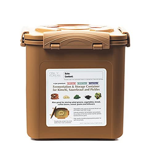 Crazy Korean Cooking Premium Kimchi, Sauerkraut Fermentation and Storage Container with Inner Vacuum Lid (1.6 Gal Sandy Brown (6.4L)) - size: 1.6 Gal (6.4l)