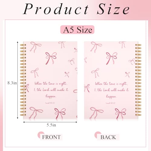 4 Pack Pink Phrases Bow Notebooks for Teen Girls & Women, Cute Supplies, A5 - color: Pink, style: Phrases Style