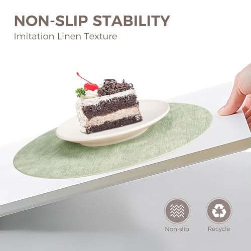 13" Round Placemats Set of 6, Reversible Faux Leather Wipeable Table Mats - color: Light Green
