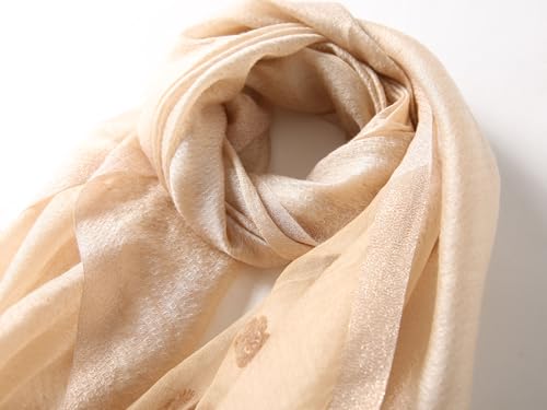 Jeelow Long Silk Blend Embroidered Floral Shawl Scarf Wrap for Women - color: Soft Beige