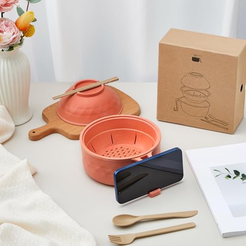 1 Set Microwave Ramen Cooker Bowl with Utensils, Orange - color: Orange