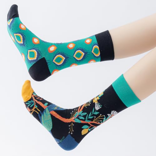 2 Pairs Cartoon Animal Crew Socks Fun Cotton Mid Calf Socks for Women - color: Peacock