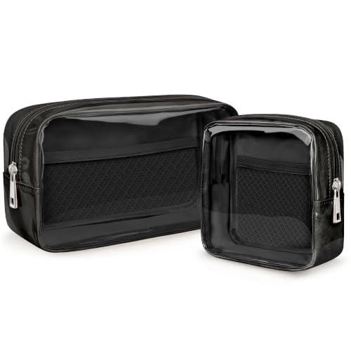 WLLWOO 2pcs Clear Makeup Bag Mini Cosmetic Pouch Travel Toiletry Organizer - color: 2pcs-Black