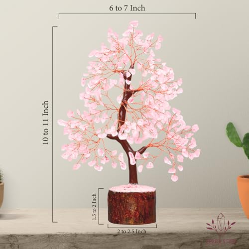 ZENFULSTONE Rose Quartz Crystal Tree of Life for Love & Healing Décor for Home and Office | Handmade Bonsai for Emotional Support & Harmony as Symbol of Piece for Loved Ones - color: Rose Quartz Copper Wire