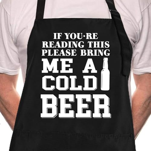 Rosoz Funny BBQ Black Chef Aprons for Men Adjustable Kitchen Cooking Aprons - color: If You.re Reading This Please Bring