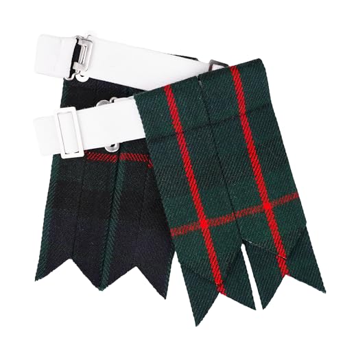 EZE Kilt Flashes for Men with Heavy Buckle Adjusters, Plain & Tartan Kilt Sock Flashes Acrylic Wool - color: Gunn