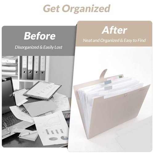 SKYDUE Expanding File Organizer with 8 Pockets, Accordion File Folders with Labels, Portable Document Paper Bill Receipt Organizer, Home College School Office Supplies, Letter Size,Milk Tea Brow - color: Milkteabrown