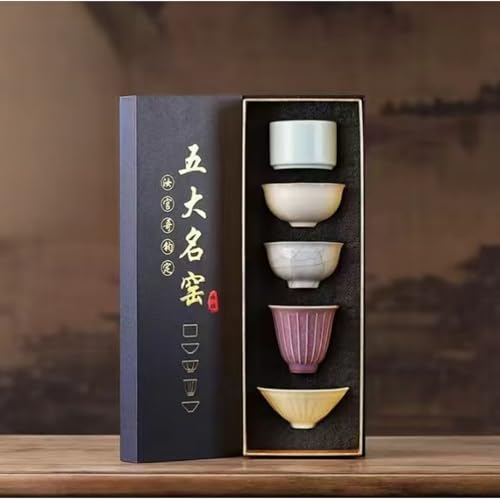 Ceramic Tea Cup, Chinese Kung Fu Tea Set, Japanese Cup, Gift Box Packaging for Birthday, Father's Day, Christmas (5 Color-Special-Cup) - color: 5 Color-Special-Cup