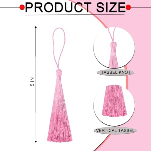 50Pcs 5 Inch Bulk Bookmark Tassel Kit for Graduation, Keychain(JB Pink) - color: Pink