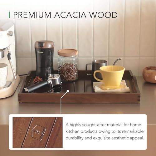 Large Acacia Wooden Serving Tray with Handles 20 x 14 inch Decorative Coffee Table Ottoman Tray for Living Room Extra Large for Kitchen Dinner Food Bar Breakfast in Bed (Dark Brown) - color: Dark Brown