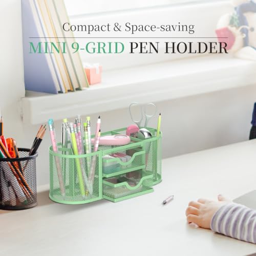 SUPEASY Mesh Desk Organizer, Pen Holder for Desk with 2 Drawers, MintGreen - color: Mint Green