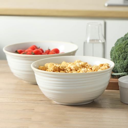 HASENSE Ceramic Serving Bowls, 8.3 Inch Large Soup Bowls for Kitchen, 60 Ounces Salad Bowls for Fruit, Ramen, Pasta, Pho, Microwave Dishwasher Safe, Set of 2, Clay-Infused White - color: Clay-Infused White, size: 65 Ounce
