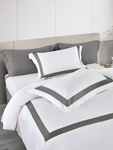 Duvet Cover Set 3 pcs(1 Duvet Cover+2 Pillowcases) 100% Cotton White Sateen Woven Hidden Zipper Closure Breathable Soft (Ray Grey, Full) - color: Ray Grey, size: Full