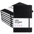 Thboxes 6 Pack A5 Lined Journal Notebooks, Hardcover, 160 Pages, Black - color: Black 6pack