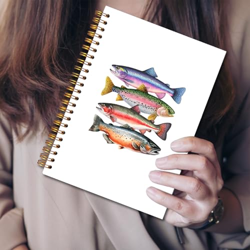 JINYO Colourful Fish Ocean Notebook, Beach Notebooks for Note Taking, Marine Biology Journals, Fishing Gifts for Women Men Spiral Notebook 5.5x8.3 Inch, Coastal Beachy School Office Supplies - color: white Colourful Fish Notebook