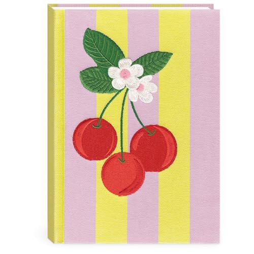 Lady Jayne Embroidered Canvas Hardcover Journal with 192 Lined Pages, 6” x 8.5” – Fruit and Fleur Cherries (83500) - color: Cherries