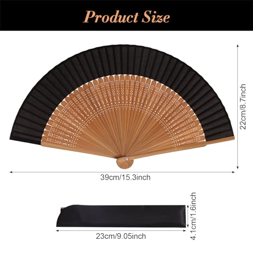 Fumwase Small Hand Held Fan for Women Foldable Chinese Japanese Vintage Bamboo Silk Fan for Wedding Dancing Decoration Performance (Black)