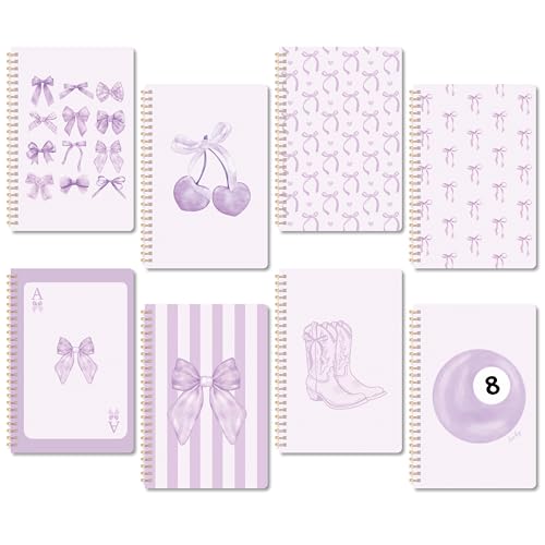 CNhoqc Black Spiral Journal Notebook, 4 Sets A5, Ballpoint Pen Organza Bag - color: 8-Pcs Purple Bow