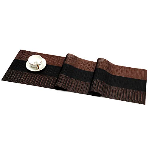 SHACOS Table Runners Woven Vinyl Table Mats 12x54 inch for Kitchen Dining Table Non Slip Washable, Ombre Coffee Black - color: Ombre Coffee Black, size: Table Runner 12 x 54 inch
