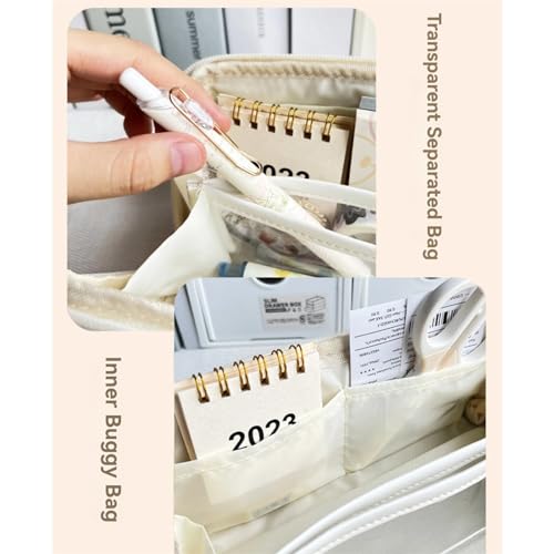 Pencil Pouch Multi-Layer Large Capacity Capybara Print Quirky Fun Cute (Beige-2) - color: Beige-2
