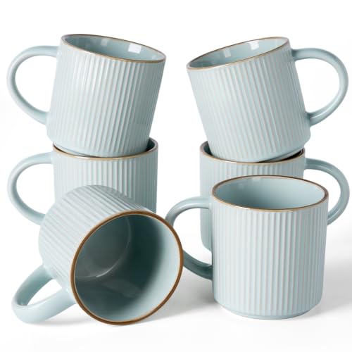 famiware Coffee Mug Set of 6, Star 12 oz Ceramic Mugs Cups Set with Handle - color: Star-Light Blue, size: 6 Count (Pack of 1)