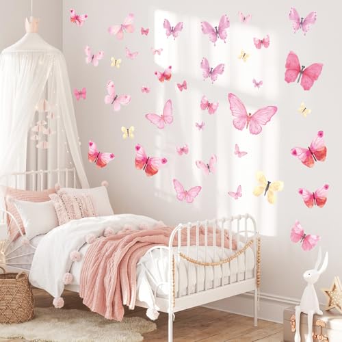 Watercolor Butterfly Wall Decals - 5sheets 40Pcs Colorful Butterflies Wall Stickers Butterfly Peel and Stick Wall Decals for Girls Bedroom Nursery Wall Décor - color: Butterfly