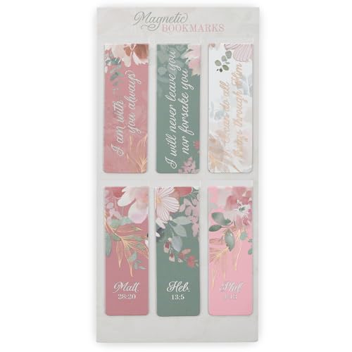 Christian Art Gifts Colorful Magnetic Scripture Bookmark Set for Women - color: Pink, Teal, & White Floral