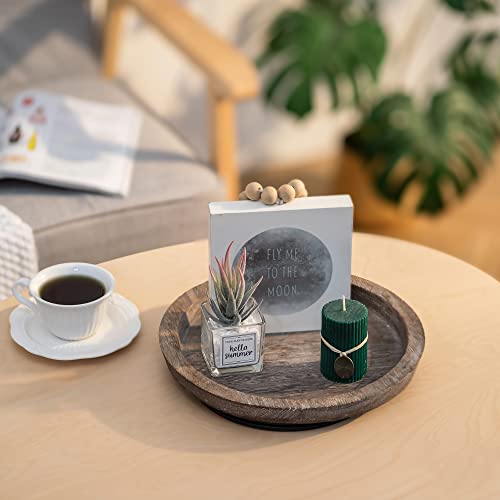 Hanobe Wooden Lazy Susan for Table Centerpiece, Round Serving Tray, 11.2" - color: Distressed & Turnable