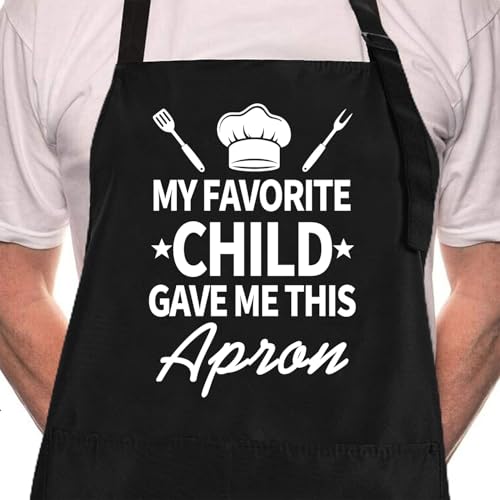 Rosoz Funny BBQ Black Chef Aprons for Men Adjustable Kitchen Cooking Aprons - color: My Favorite Child Gave Me