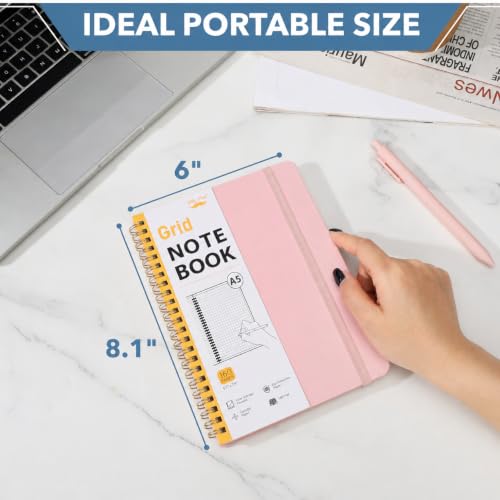 Mr. Pen- Graph Grid Spiral Journal Notebook Set, A5 (5.7" x 7.9"), 160 Page - color: Pink