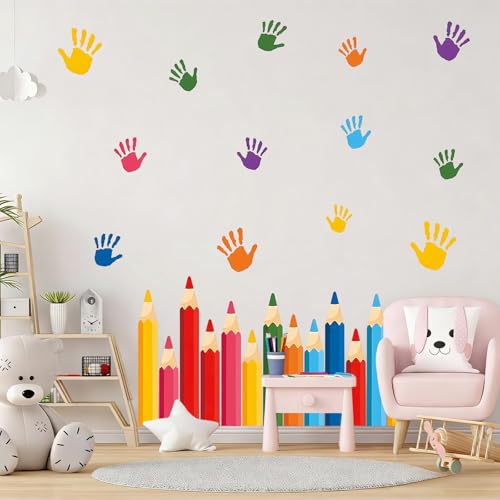 Back to School Pencils Wall Decals, 10 Sheets 53 Pcs - color: Pencil Handprint