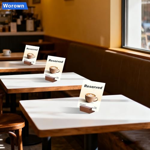 Worown 12 Pcs Wood Place Card Holders, Table Number/Name/Price Tag Stands - color: Brown